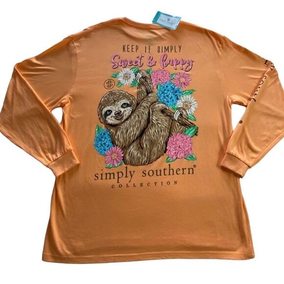 SIMPLY SOUTHERN MEDIUM KEEP IT SIMPLY SWEET & HAPPY SLOTH T-SHIRT - Picture 1 of 8